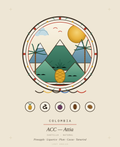 Lost Angles crest for ACC Attia, Colombia — wax palms and layered Andean peaks with a pineapple in the foreground, ringed by a patterned border